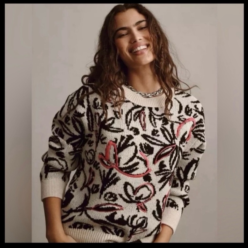 Anthropologie Floral‎ Pop Embroidered Sweater. Soft cozy casual